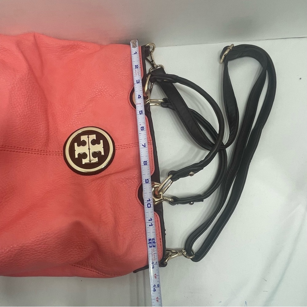 WOMENS TOTE SATCHEL HANDBAG coral FAUX LEATHER DOUBLE STRAPS. Pre-owned. Flaws - Picture 11 of 16
